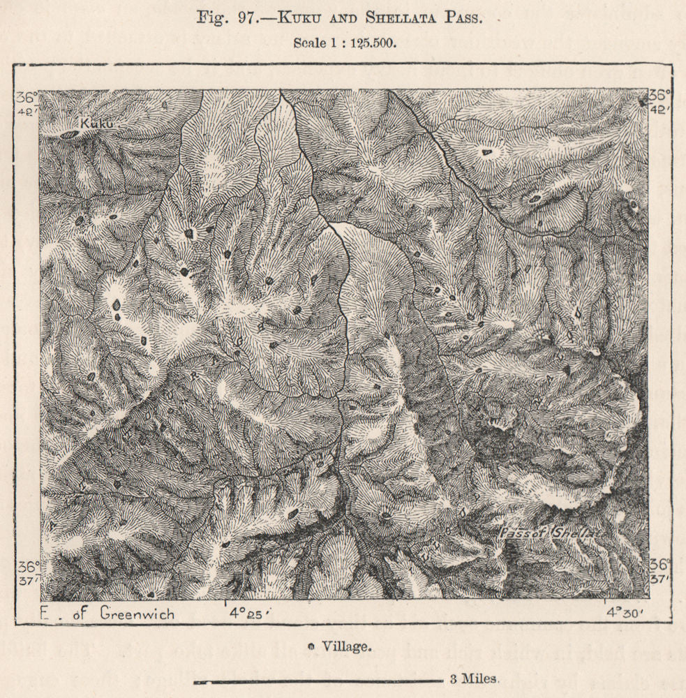 Kuku and Shellata Pass, Kabylia. Aït Bouadda. Algeria 1885 old antique map